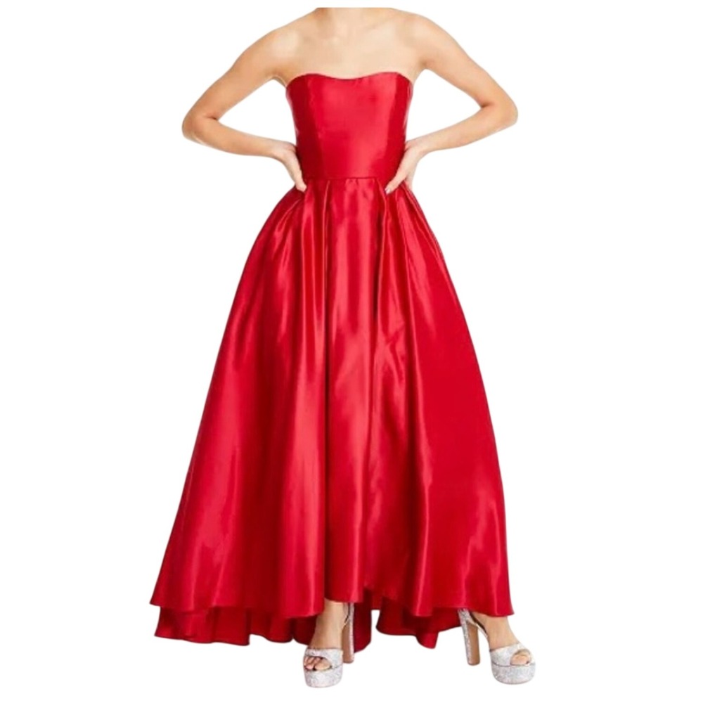 Betsy & Adam High Low Strapless Satin Gown Red Sz 12 Prom Formal Evening Dress